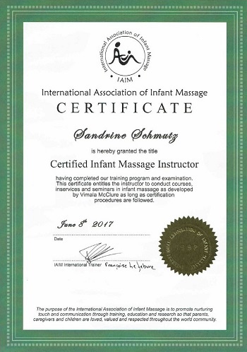Certificat IAIM de massage pour bébé